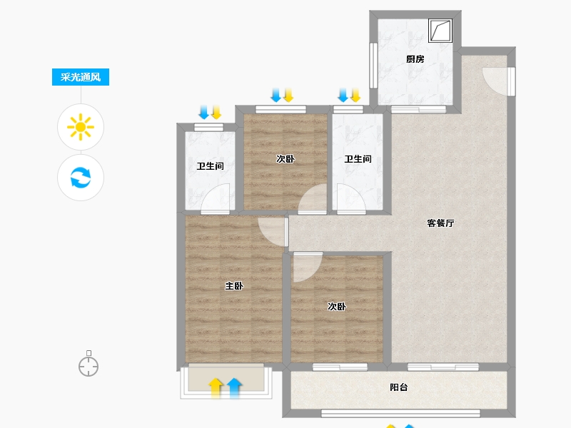 陕西省-咸阳市-融创御河宸院-88.00-户型库-采光通风