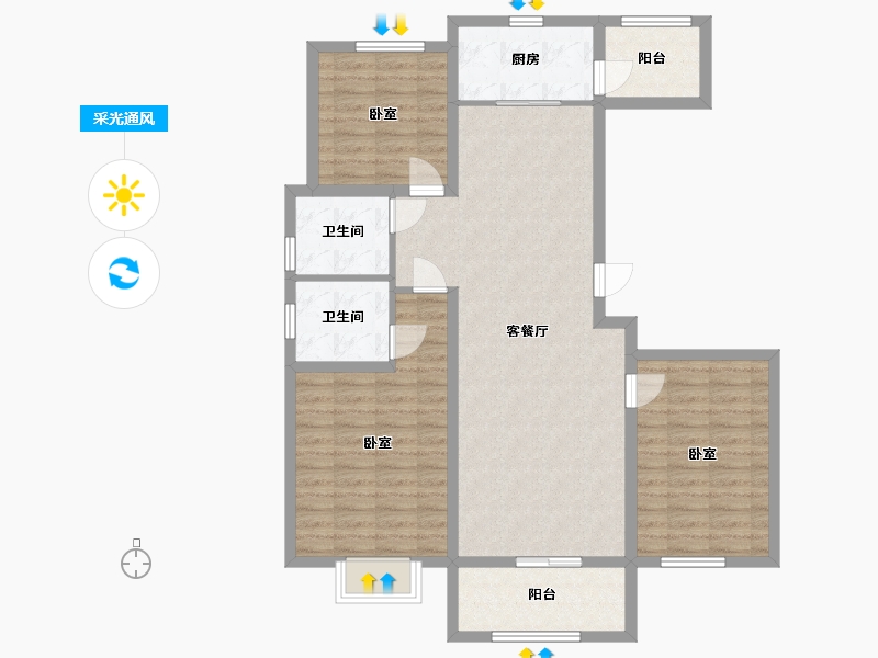 山东省-菏泽市-金沙弯小区-104.80-户型库-采光通风