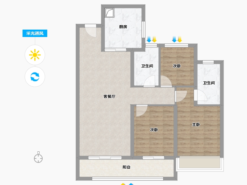 陕西省-咸阳市-融创御河宸院-88.00-户型库-采光通风