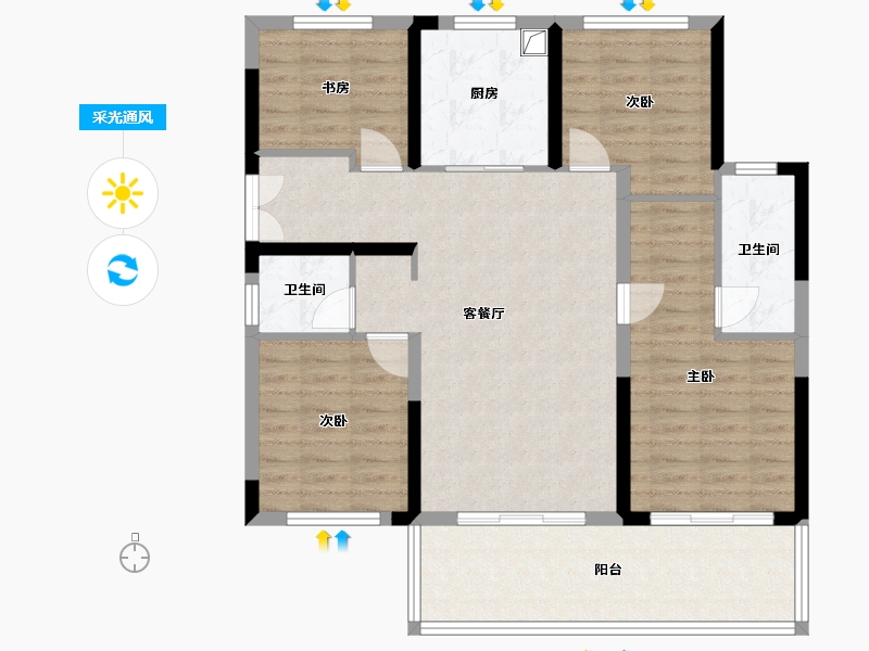 湖北省-十堰市-汉成国宾府-111.00-户型库-采光通风