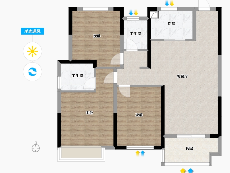 安徽省-阜阳市-高速时代公馆-93.60-户型库-采光通风