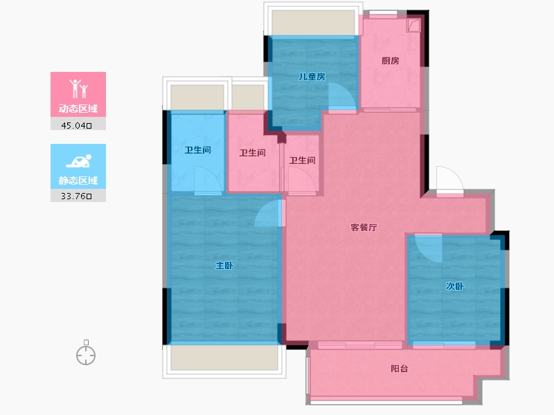 湖北省-武汉市-联投武汉城建花山印象-74.73-户型库-动静分区