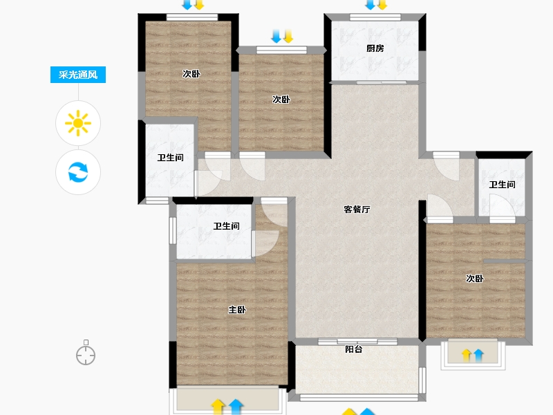 河南省-郑州市-瀚宇天悦湾二号院-117.60-户型库-采光通风