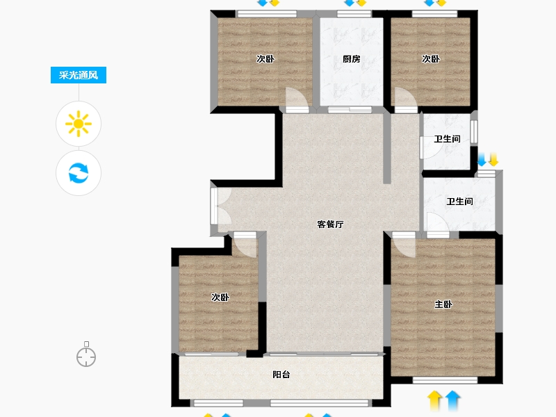 宁夏回族自治区-银川市-君临天下-125.37-户型库-采光通风