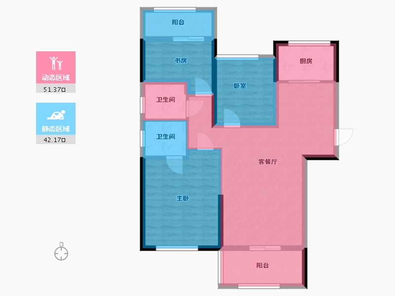 湖南省-长沙市-通号岭绣苑-90.00-户型库-动静分区