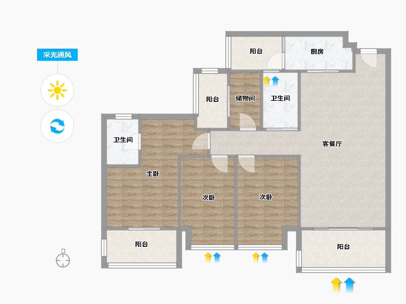 四川省-成都市-九龙仓时代上城-106.12-户型库-采光通风