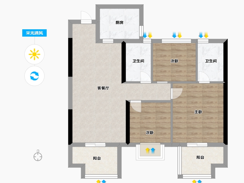 福建省-福州市-恒宇国际观邸-72.00-户型库-采光通风