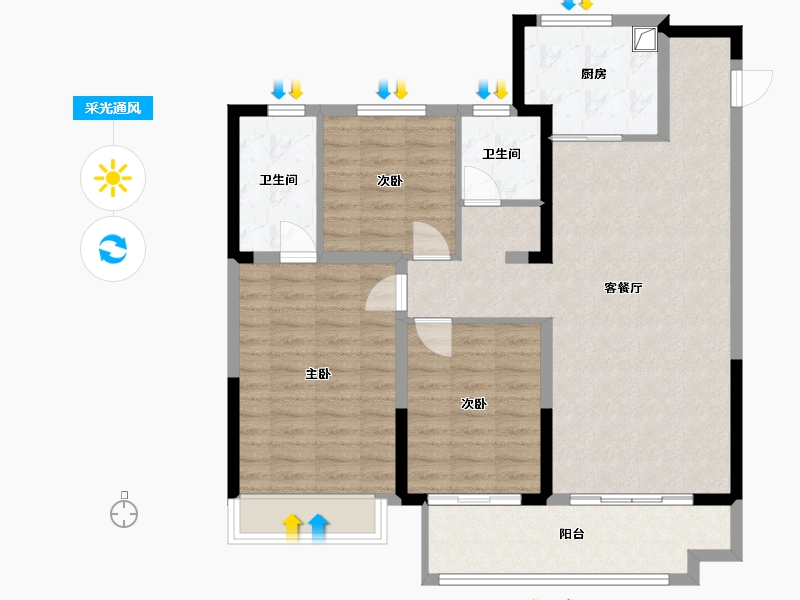 山东省-泰安市-五岳风华-98.72-户型库-采光通风