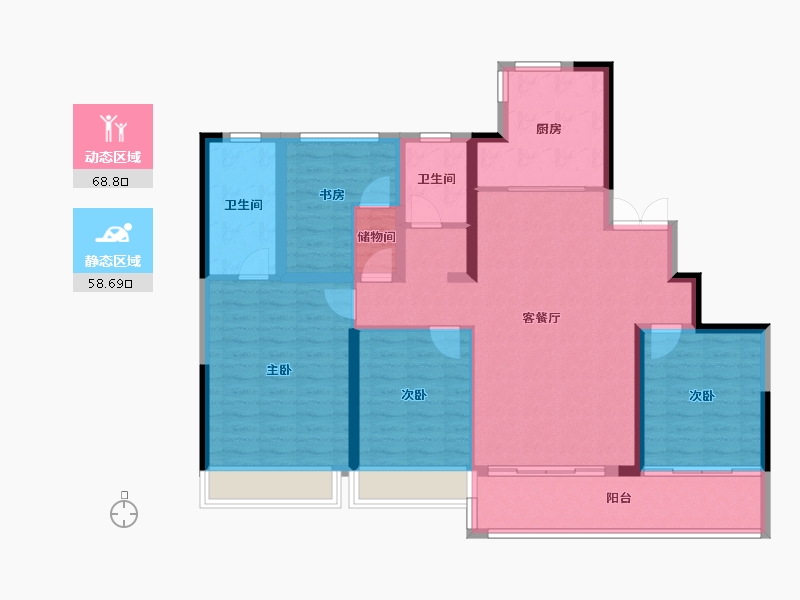 湖南省-长沙市-绿城招商桂语云峰-113.60-户型库-动静分区