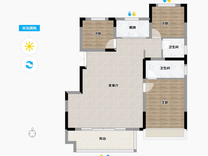 河南省-郑州市-澳海云熙赋-104.80-户型库-采光通风