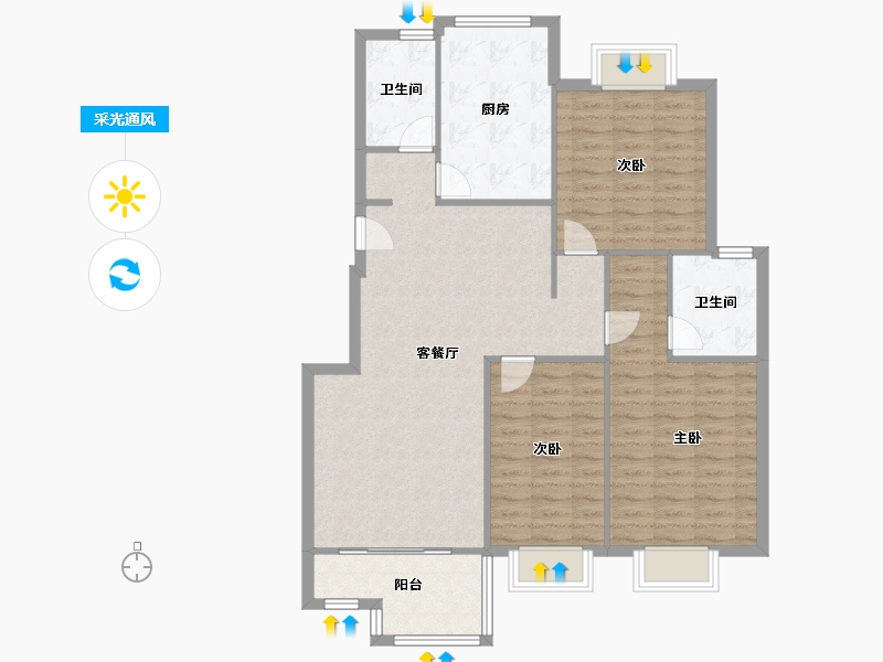 云南省-昆明市-华都花园B区-106.00-户型库-采光通风