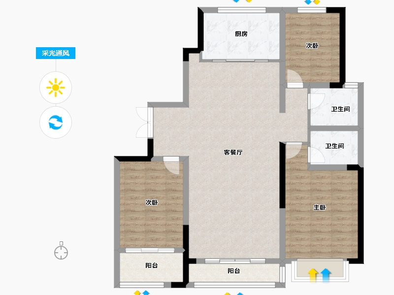 山东省-烟台市-花园府邸-105.00-户型库-采光通风