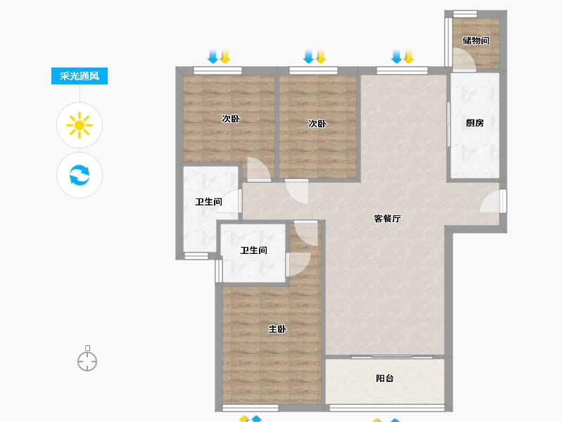 内蒙古自治区-呼和浩特市-恒大名都-96.50-户型库-采光通风