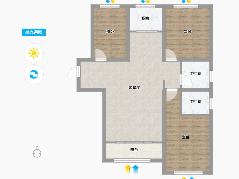 河北省-廊坊市-凯德嘉园小区-96.00-户型库-采光通风