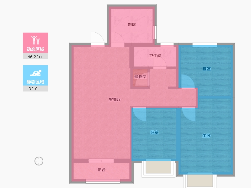 河北省-秦皇岛市-东亚紫云府-84.80-户型库-动静分区