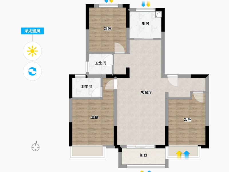 河南省-濮阳市-东方名城二期-93.92-户型库-采光通风