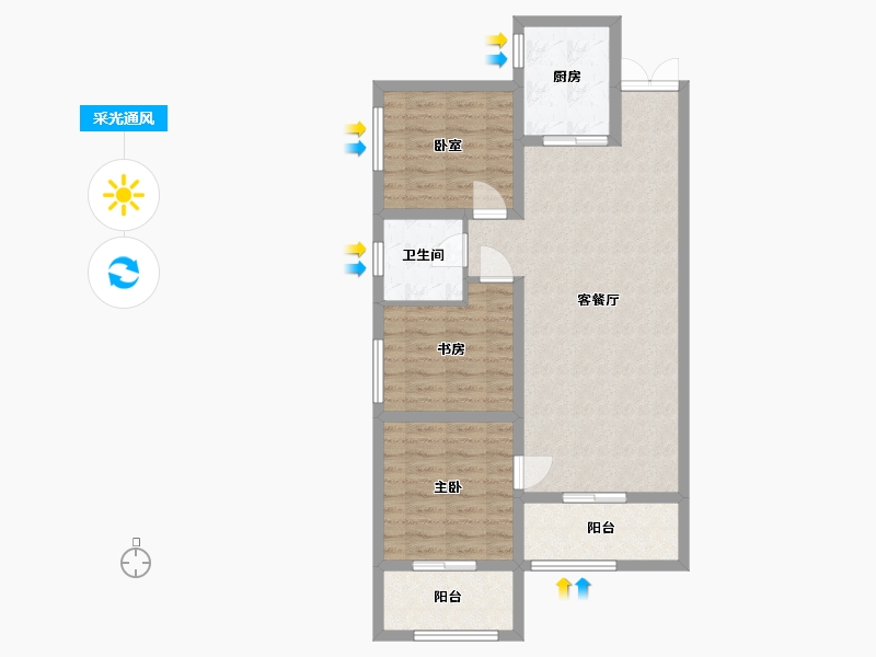 陕西省-咸阳市-鑫卫铭居-87.02-户型库-采光通风