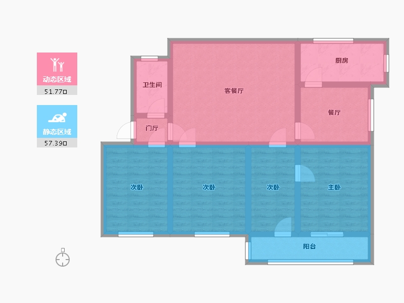 湖南省-长沙市-司法厅宿舍-96.00-户型库-动静分区