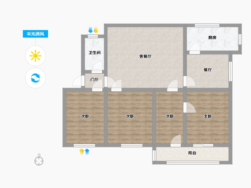 湖南省-长沙市-司法厅宿舍-96.00-户型库-采光通风