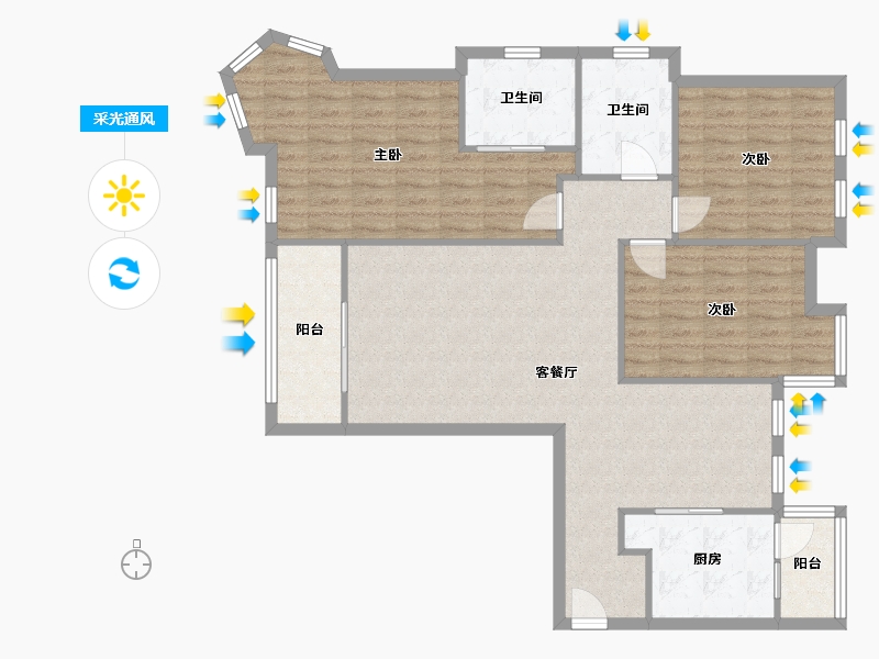 江苏省-苏州市-世茂东壹号-112.00-户型库-采光通风