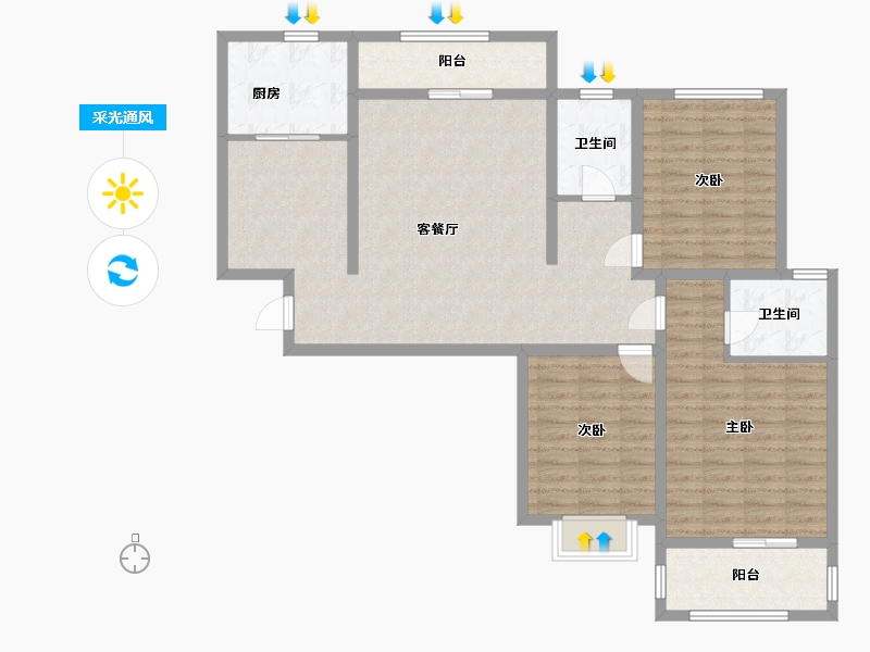 河南省-安阳市-阳光国际城-107.20-户型库-采光通风