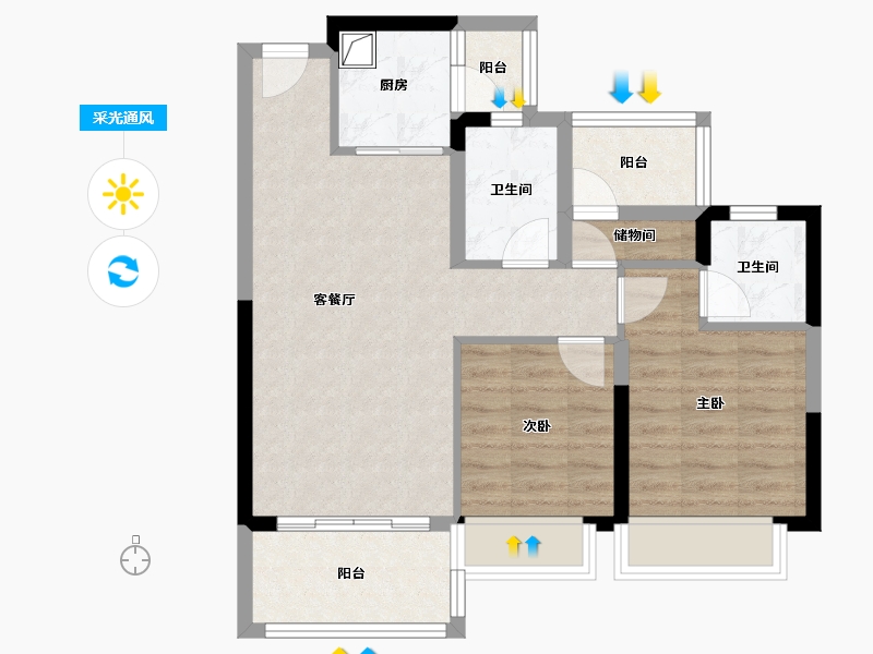 广东省-江门市-碧桂园滨江壹号-71.20-户型库-采光通风