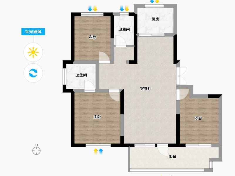 山东省-临沂市-冠亚星城-93.02-户型库-采光通风