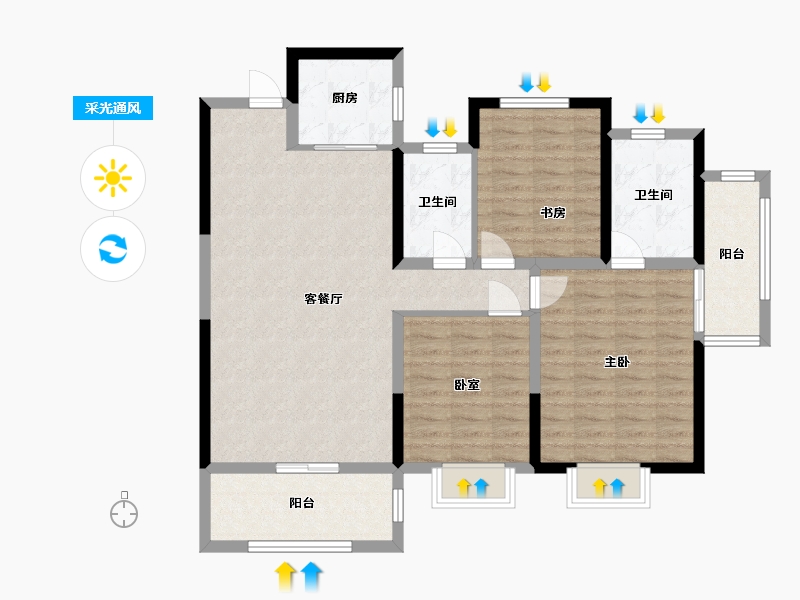 河北省-邯郸市-富康紫园-102.40-户型库-采光通风