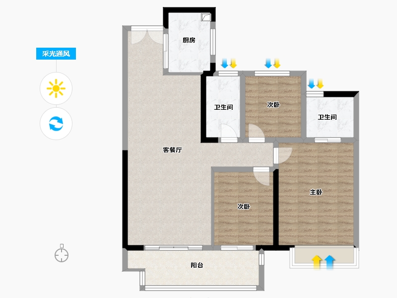 山东省-泰安市-新泰吾悦华府-102.40-户型库-采光通风