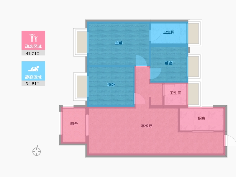 云南省-昆明市-雅居乐中央雅府-80.83-户型库-动静分区