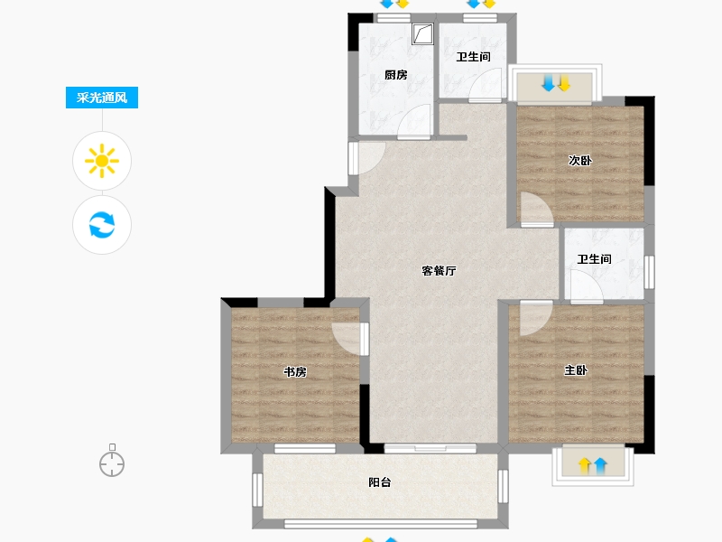 安徽省-蚌埠市-圣邦中心花园-93.60-户型库-采光通风