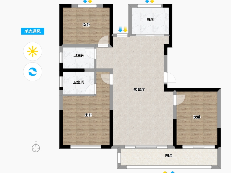 宁夏回族自治区-银川市-玉庭华府-107.36-户型库-采光通风