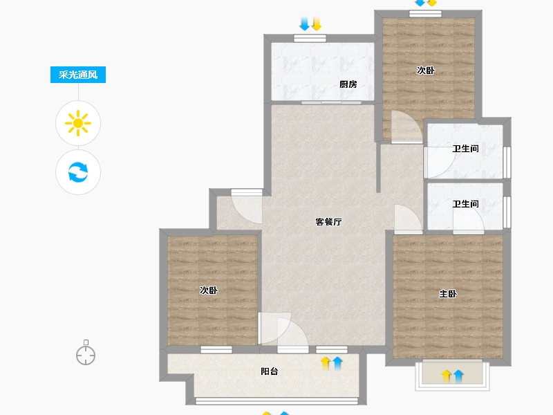 山东省-烟台市-马尔贝拉-二期-102.40-户型库-采光通风