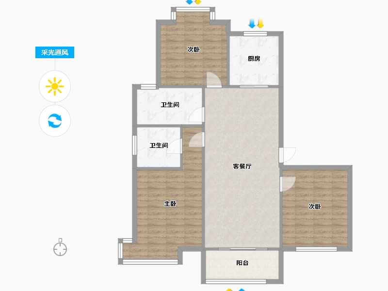 江苏省-南通市-大桥新村-115.00-户型库-采光通风