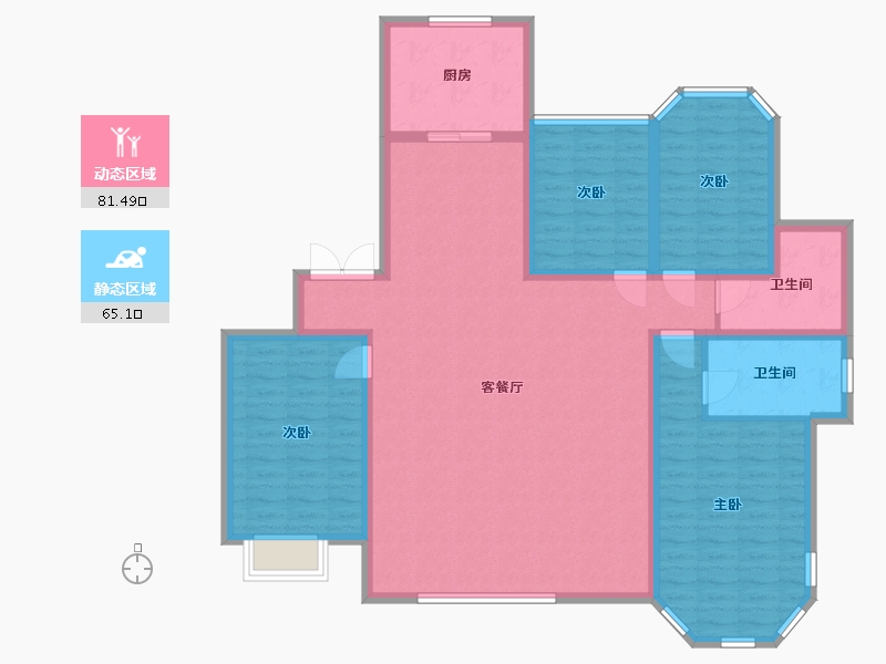 内蒙古自治区-鄂尔多斯市-世纪嘉诚C区-156.00-户型库-动静分区