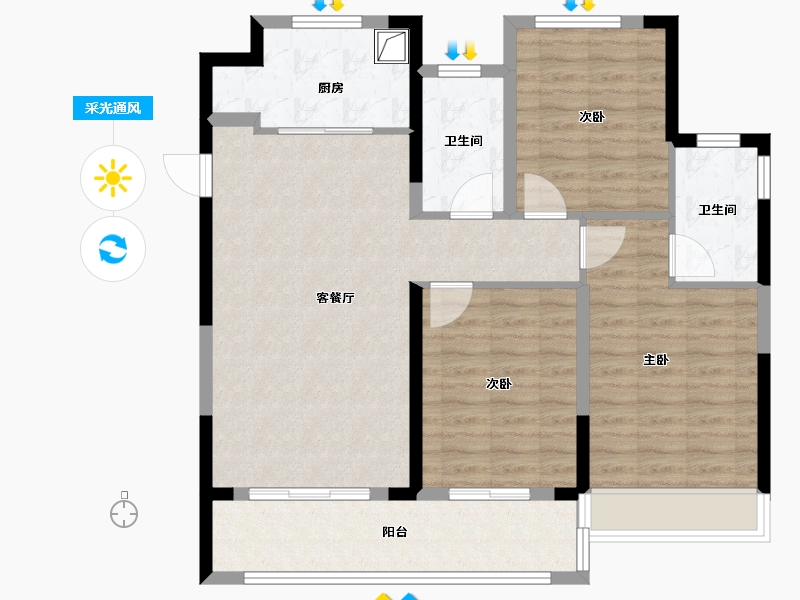 安徽省-宿州市-泗县绿城深蓝中心-96.80-户型库-采光通风