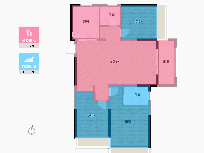 河南省-郑州市-锦绣山河大二期玉晖园-85.77-户型库-动静分区