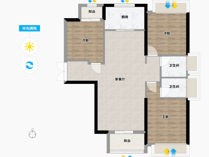 甘肃省-庆阳市-御江天府-96.00-户型库-采光通风