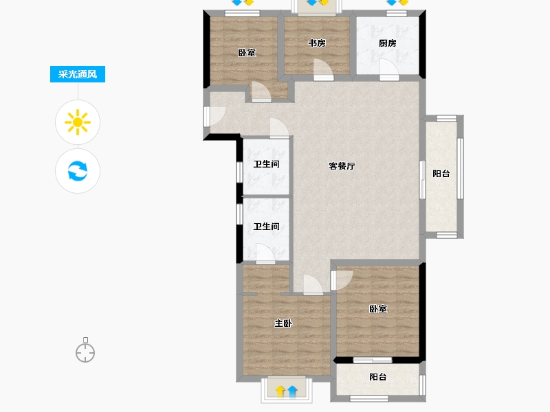 浙江省-温州市-彩虹湾-105.34-户型库-采光通风