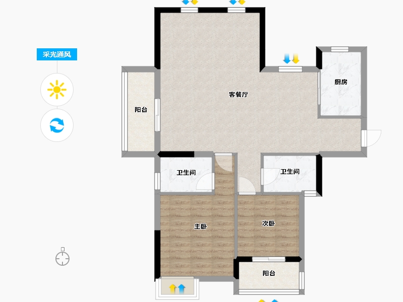 浙江省-杭州市-金世纪运河丽园-90.26-户型库-采光通风