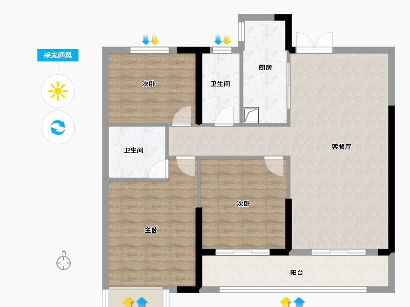 山东省-菏泽市-龙翔南湖公馆-101.07-户型库-采光通风