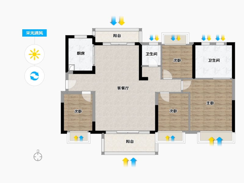 广东省-汕尾市-方直紫珑府-121.00-户型库-采光通风