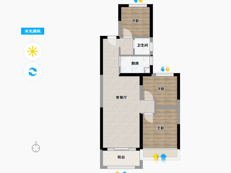 河南省-郑州市-亚星环翠居-72.98-户型库-采光通风