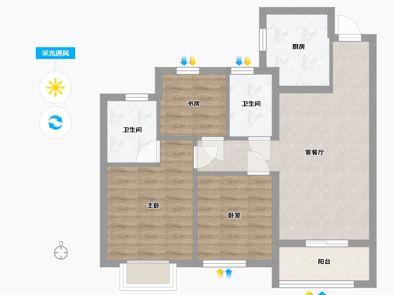 浙江省-杭州市-璟涛湾-72.00-户型库-采光通风