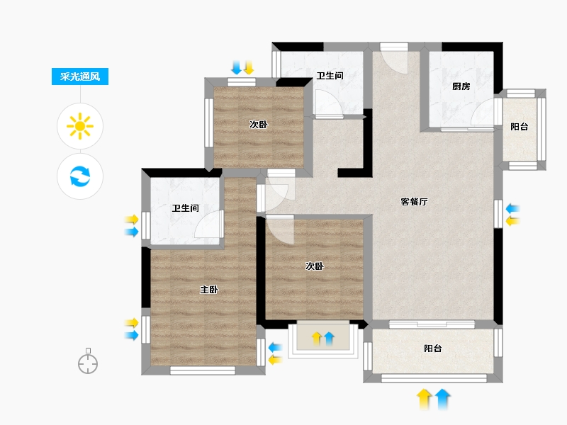 四川省-南充市-蓝润千里江城江湾-72.00-户型库-采光通风