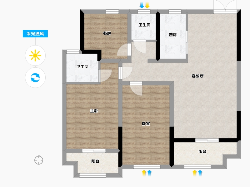 江苏省-宿迁市-庭瑞紫园-96.00-户型库-采光通风