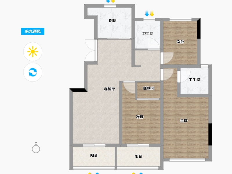 江苏省-扬州市-光明花苑-102.40-户型库-采光通风