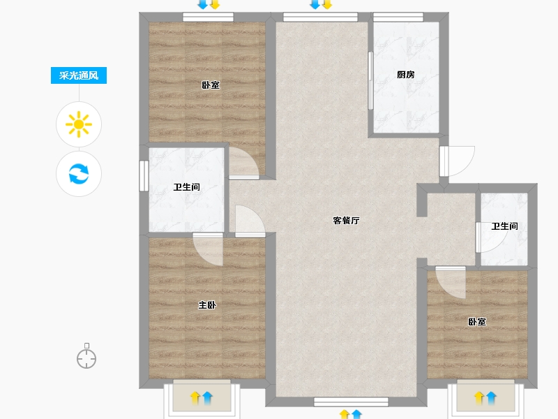 黑龙江省-哈尔滨市-汇智五洲城-96.00-户型库-采光通风