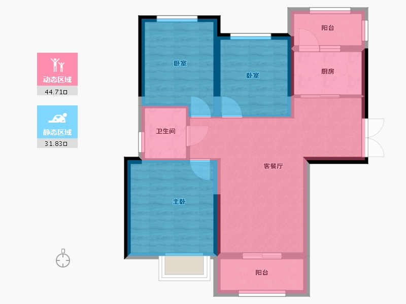 浙江省-金华市-东前王新社区-88.80-户型库-动静分区