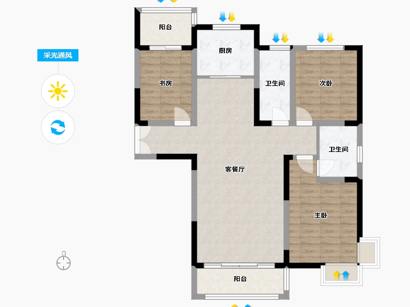 河南省-许昌市-恒达阳光城福园-106.00-户型库-采光通风